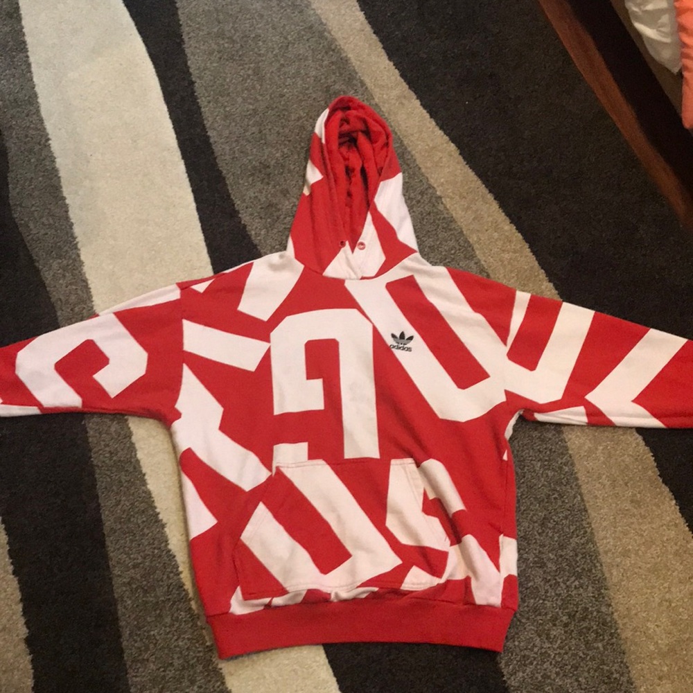 Red and white adidas hoodie